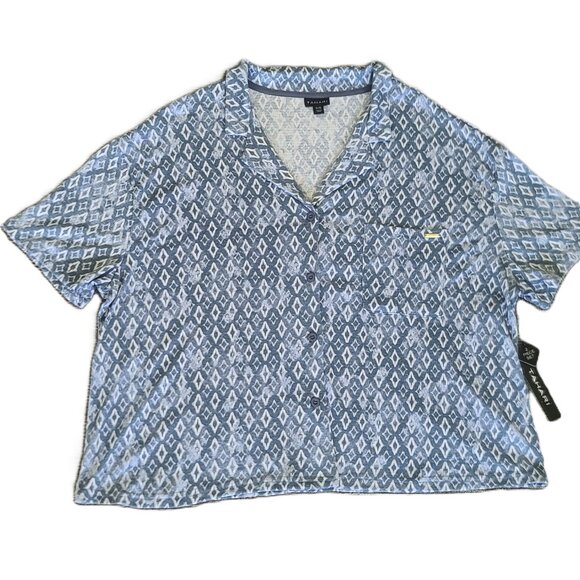NWT TAHARI 2 Piece Matching Pajama Sleepwear Set XL Blue and White Top and Pants - Picture 3 of 16